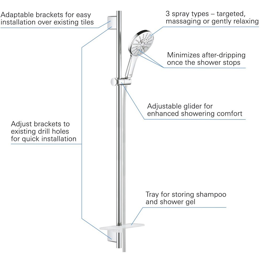 Coloana dus GROHE Rainshower SmartActive 130 26578000, 3 functii, etajera, crom