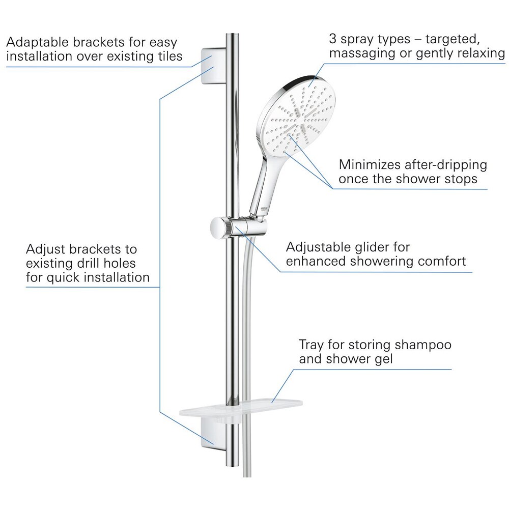Coloana dus GROHE Rainshower SmartActive 150 26592LS0, 3 functii, etajera, crom