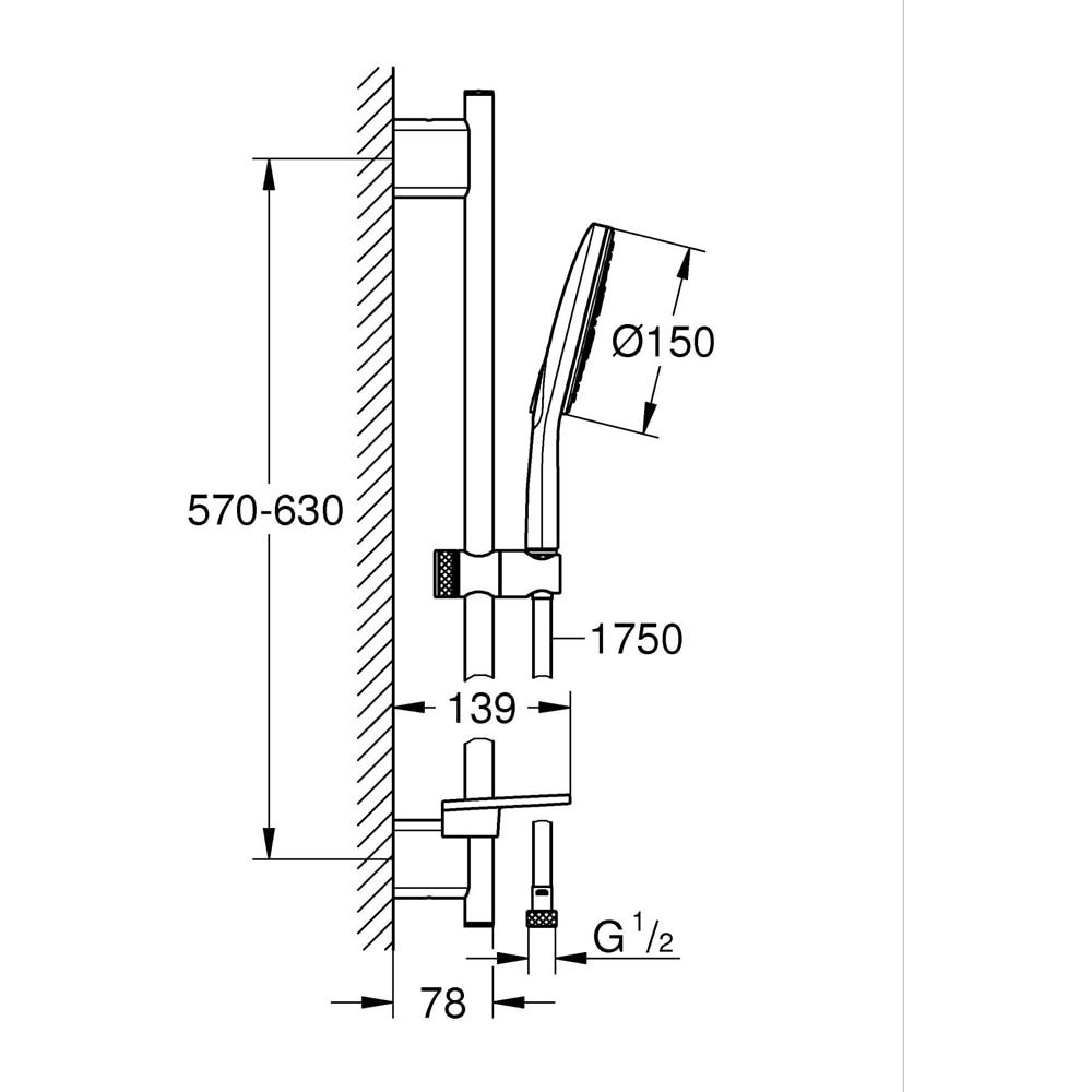 Coloana dus GROHE Rainshower SmartActive 150 26592LS0, 3 functii, etajera, crom