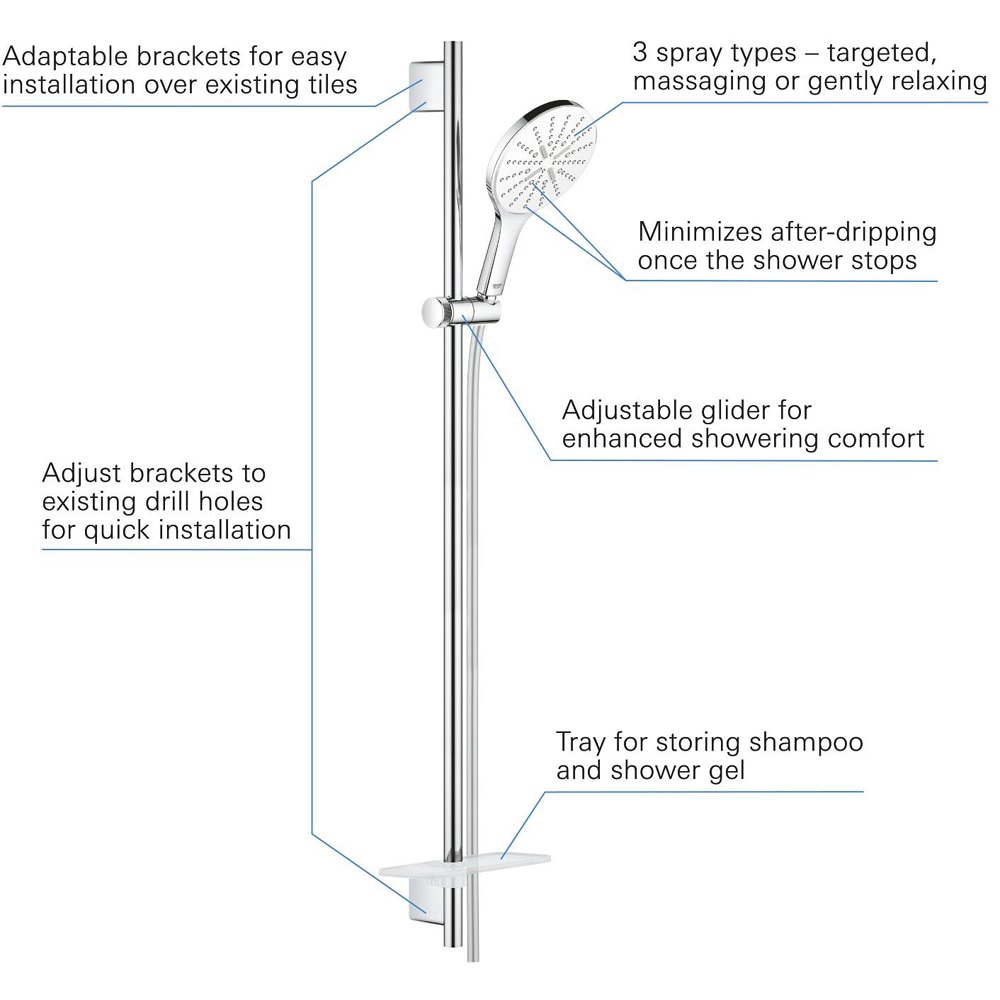 Coloana dus GROHE Rainshower SmartActive 150 26594LS0, 3 functii, etajera, crom