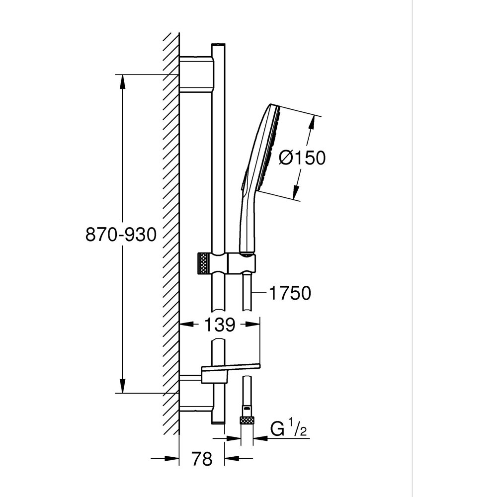 Coloana dus GROHE Rainshower SmartActive 150 26594LS0, 3 functii, etajera, crom