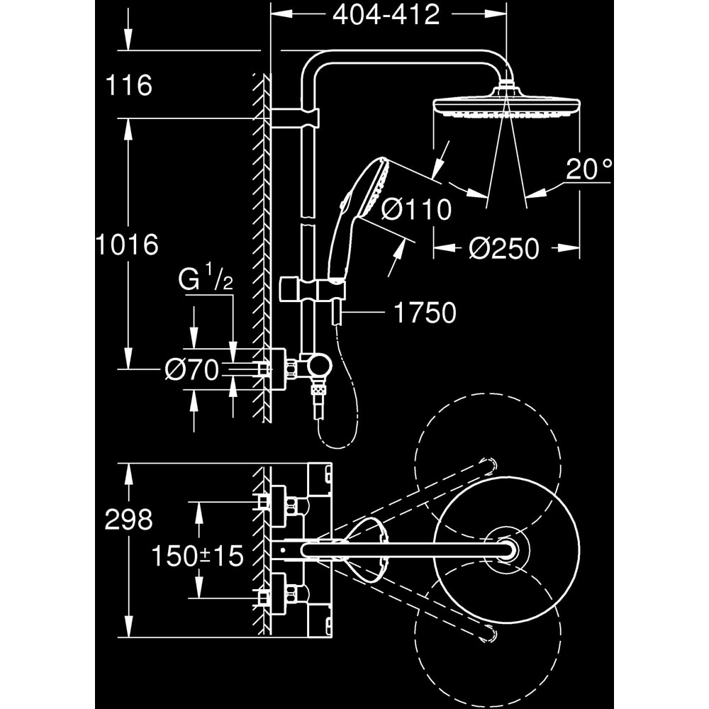 Sistem dus GROHE Vitalio Start 250 266772431, termostat, 1 functie, negru