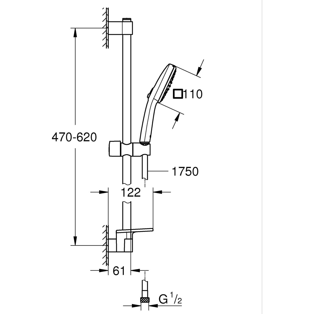 Coloana dus GROHE Tempesta Cube 110 26907003, 2 functii, etajera, crom
