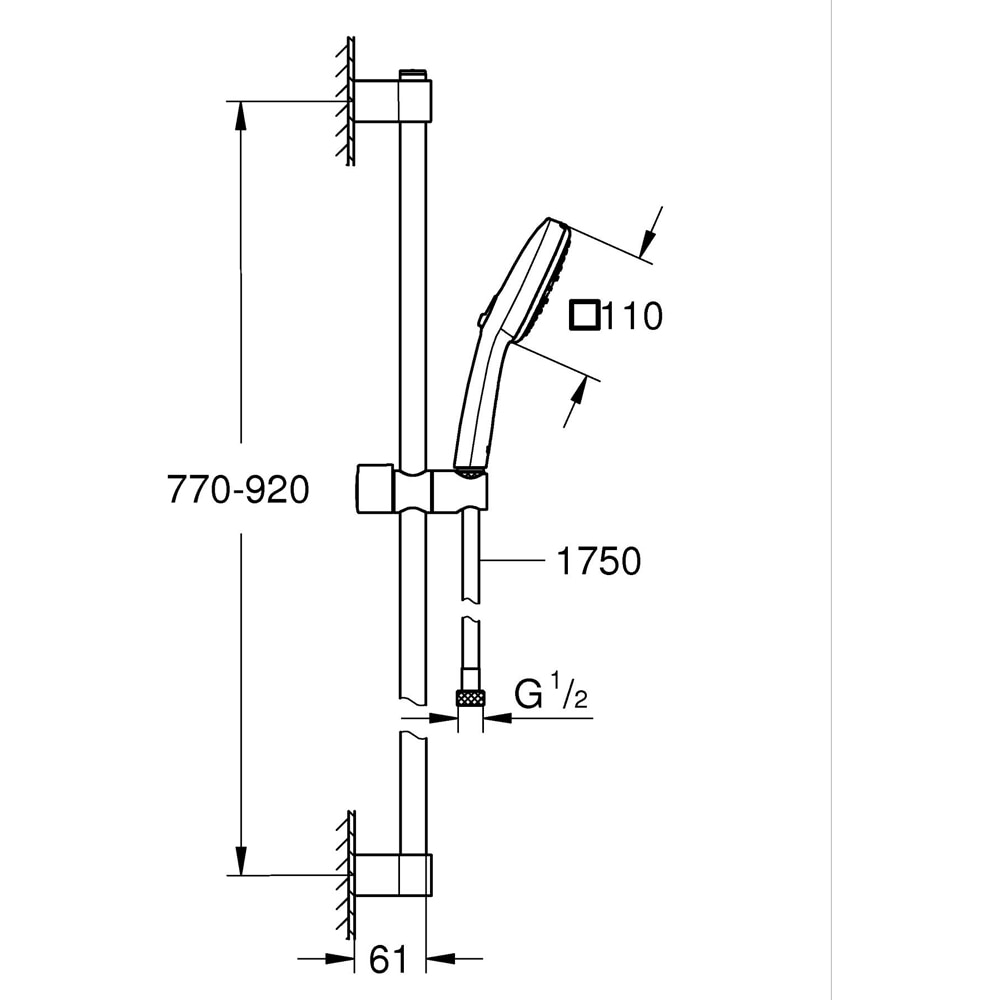 Coloana dus GROHE Tempesta Cube 110 26909003, 3 functii, crom