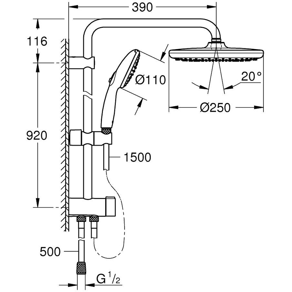 Coloana dus GROHE Tempesta System 250 269792431, 2 functii, negru