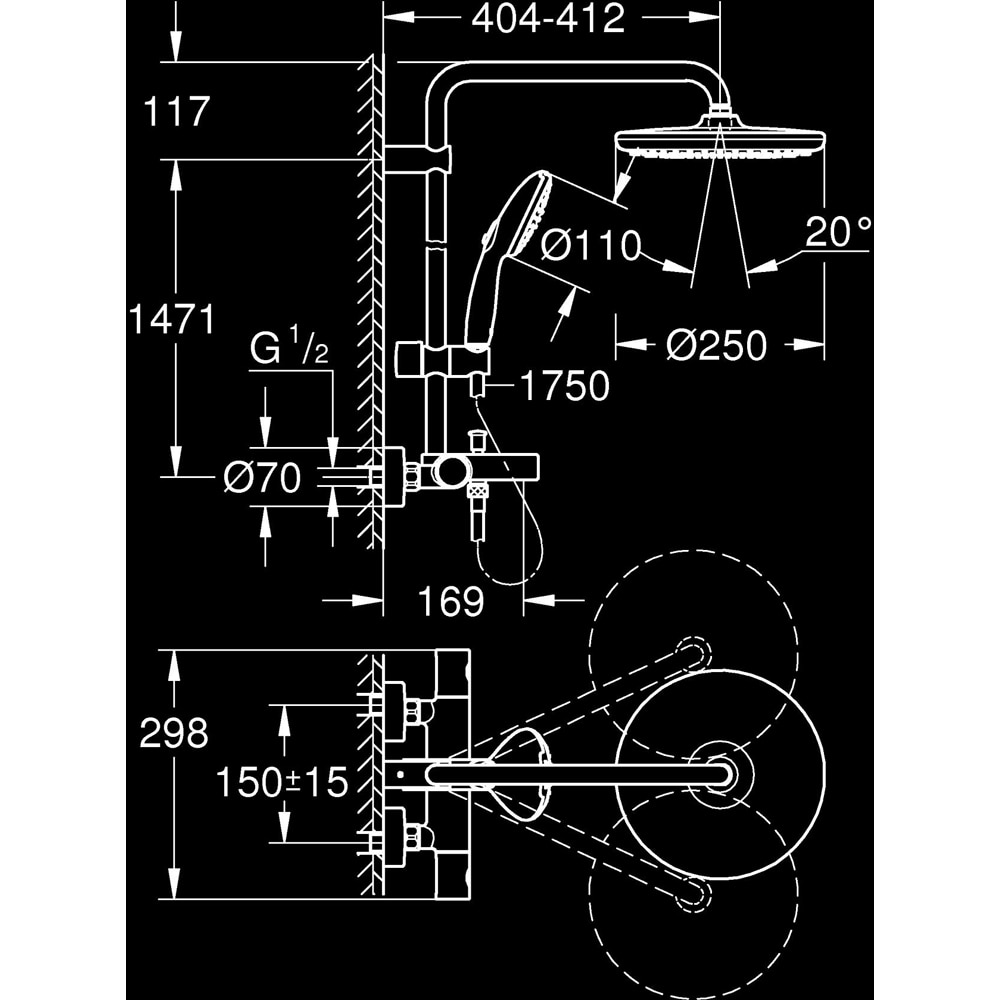 Sistem dus GROHE Vitalio Start 250 269882431, termostat, 2 functii, negru