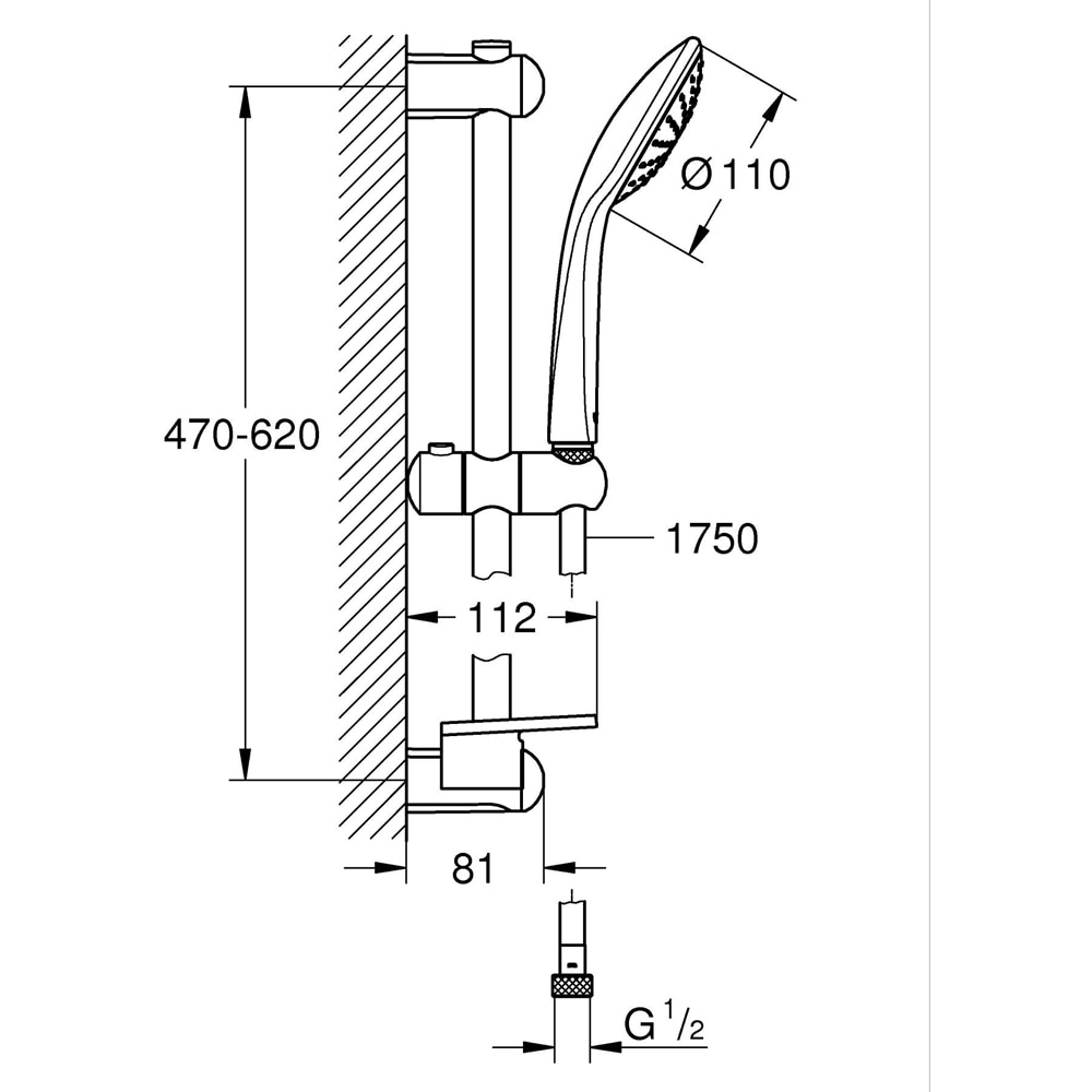 Coloana dus GROHE Euphoria 110 Mono 2726600E, 1 functie, etajera, crom