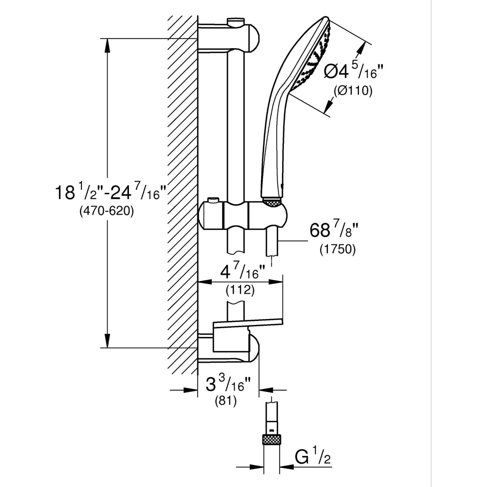 Coloana dus GROHE Euphoria 110 Mono 2726600E, 1 functie, etajera, crom