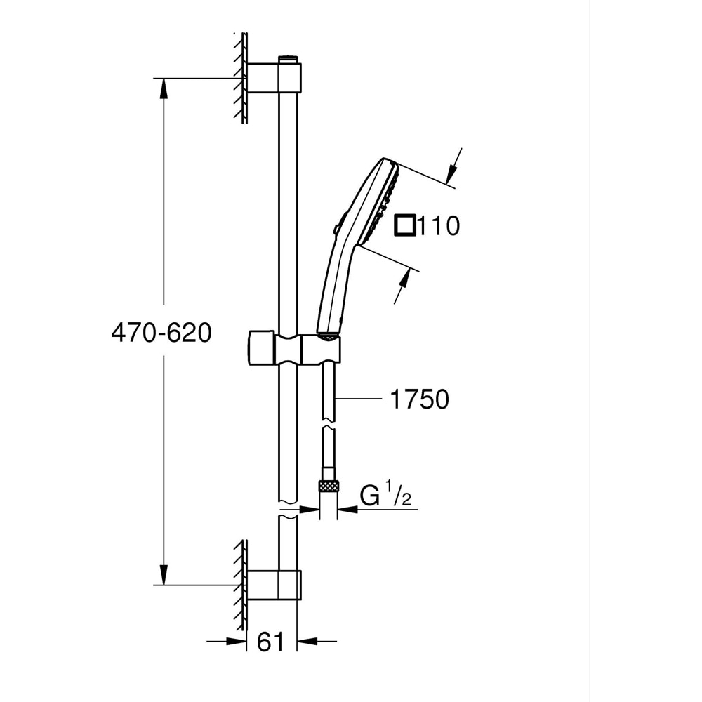 Coloana dus GROHE Tempesta Cube 110 27578003, 2 functii, etajera, crom
