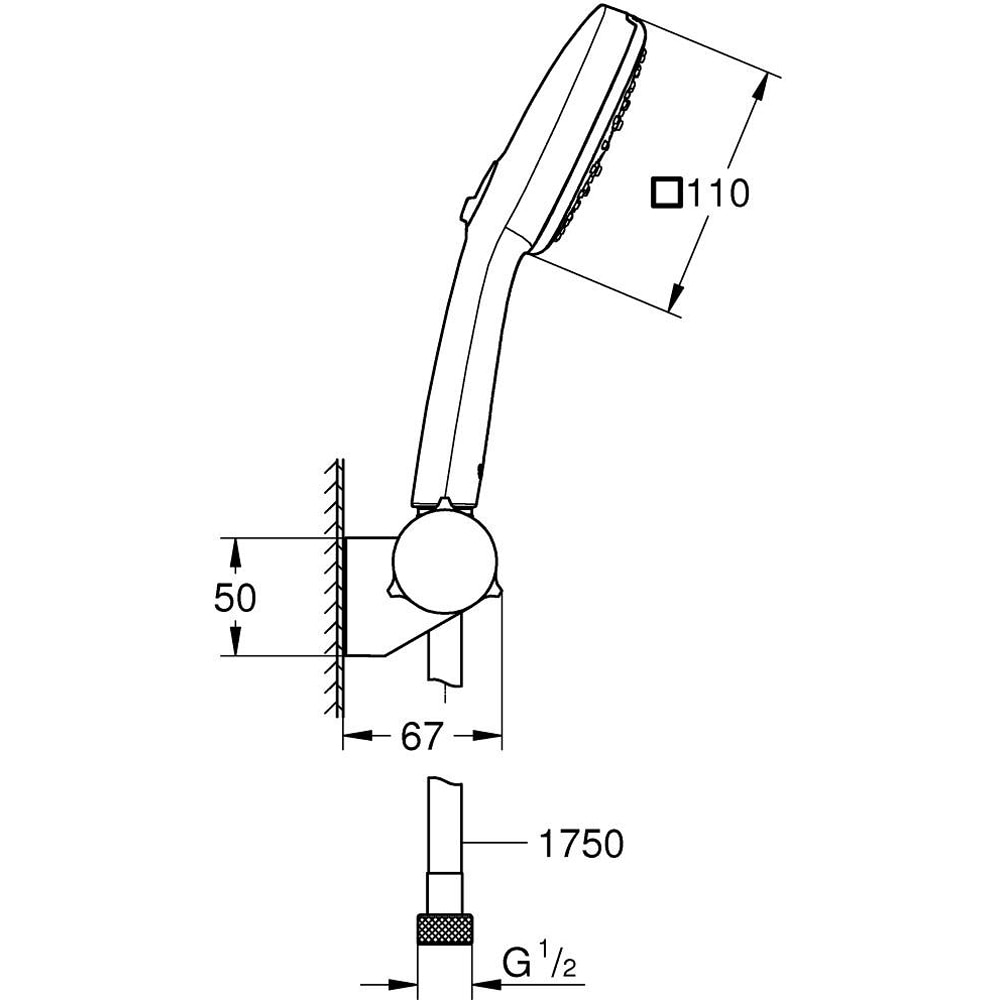 Set dus para GROHE Tempesta Cube 110 27584003, 3 functii, crom