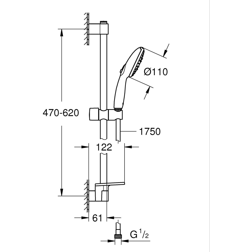 Coloana dus GROHE Tempesta 110 27600003, 3 functii, etajera, crom