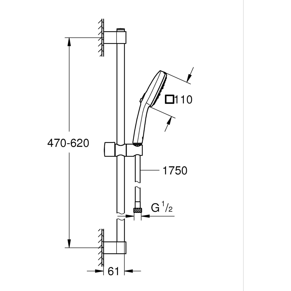 Coloana dus GROHE Tempesta Cube 110 27786003, 3 functii, crom