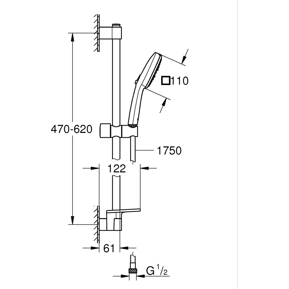 Coloana dus GROHE Tempesta Cube 110 27929003, 3 functii, etajera, crom