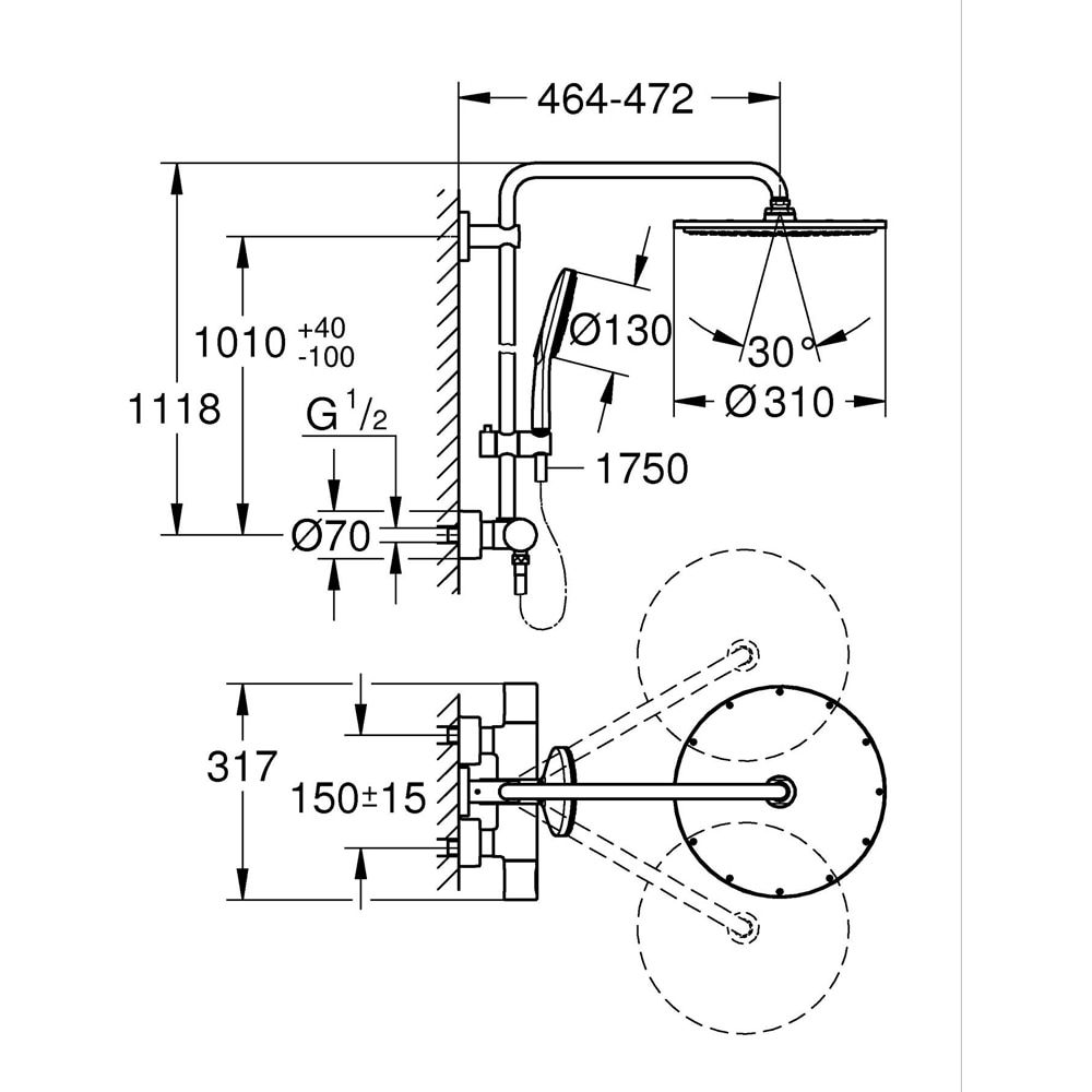 Sistem dus GROHE Rainshower SmartActive 310 27968001, termostat, 3 functii, crom