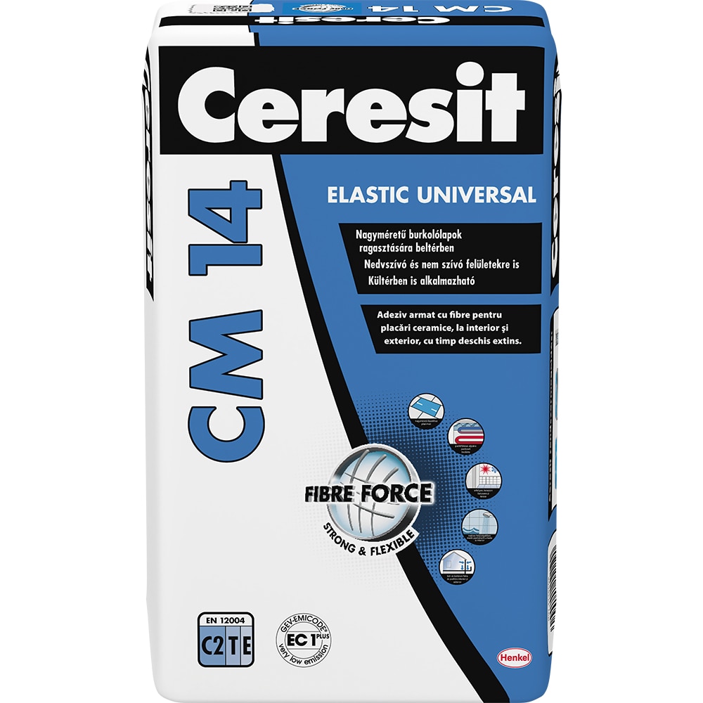Adeziv flexibil pentru gresie si faianta CERESIT CM 14, gri, interior/exterior, 25 kg