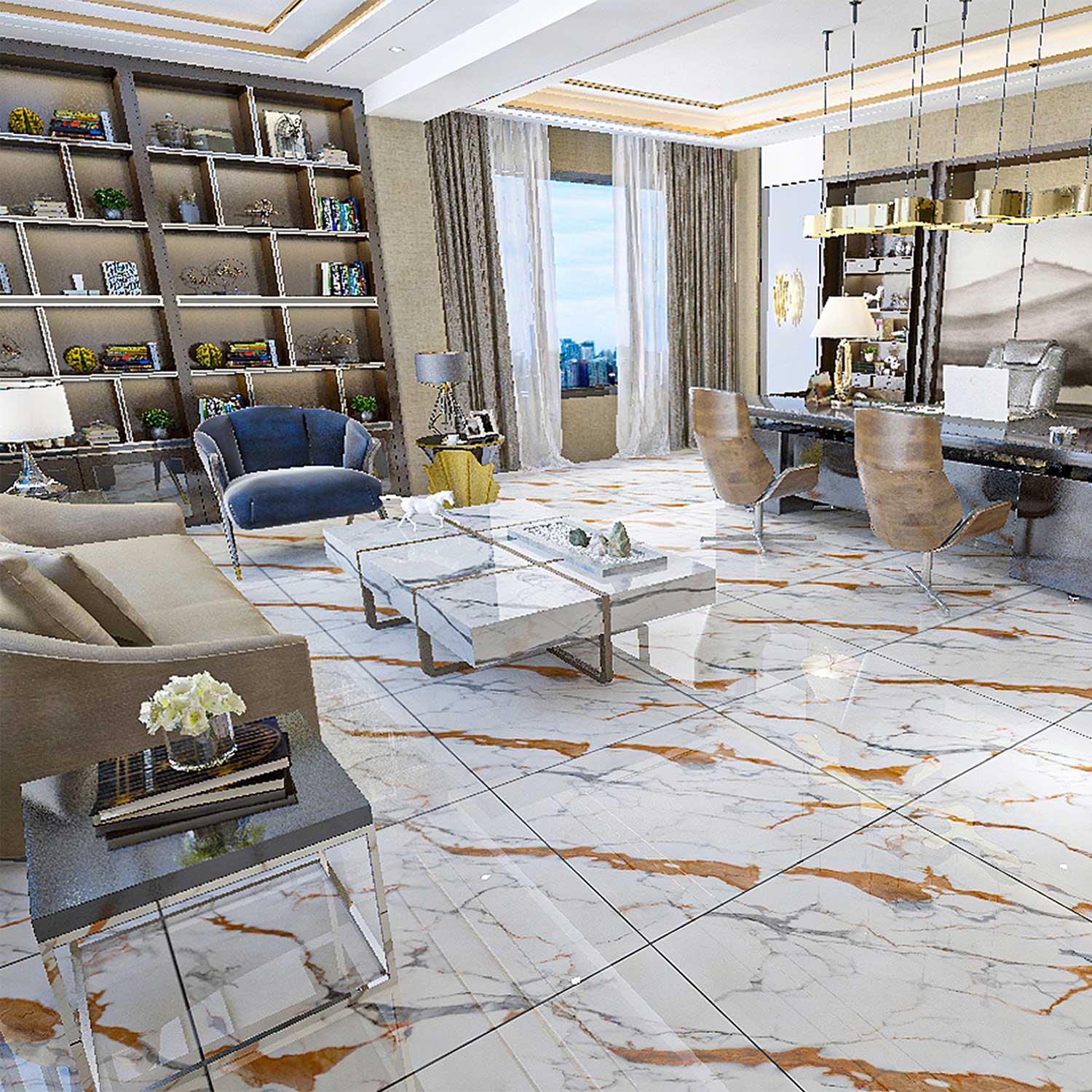 Gresie interior Rondy, alb, 60,5 x 60,5 cm, 1,465 mp/cutie