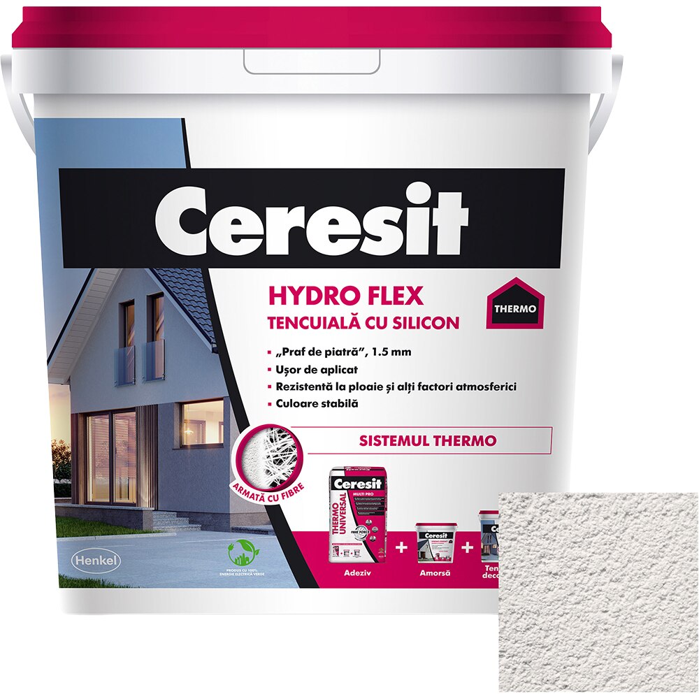 Tencuiala decorativa cu silicon Ceresit Hydro flex, Alb, interior/exterior, 25 kg