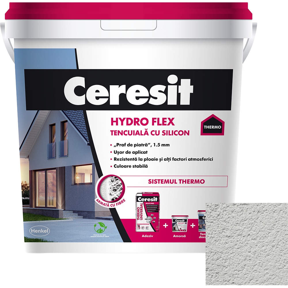 Tencuiala decorativa cu silicon Ceresit Hydro flex, Nebraska 2, interior/exterior, 25 kg