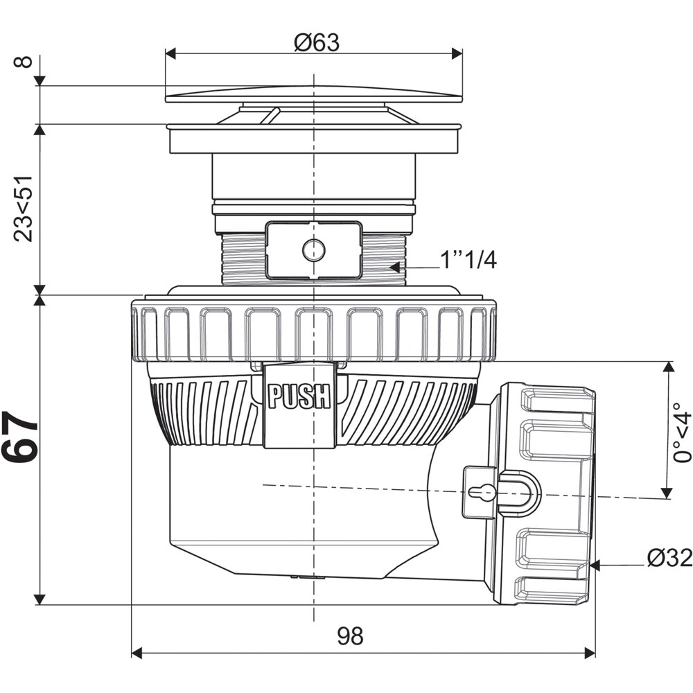 Sifon extra plat WIRQUIN Nano 6.7 30724957, cu ventil, D 32mm, alb