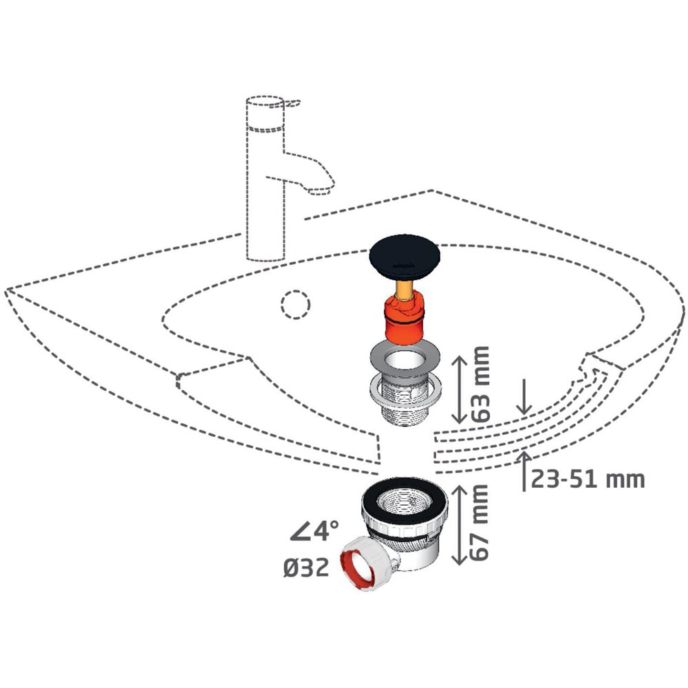 Sifon extra plat WIRQUIN Nano 6.7 30724957, cu ventil, D 32mm, alb