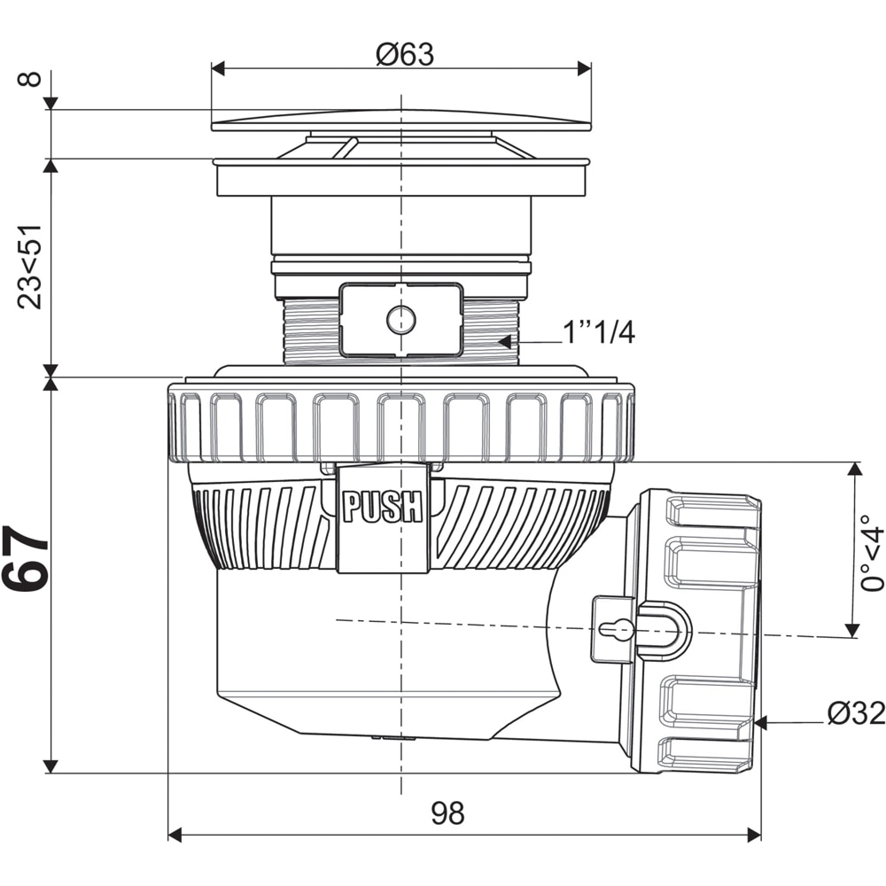 Sifon extra plat WIRQUIN Nano 6.7 30724959, cu ventil, D 32mm, auriu