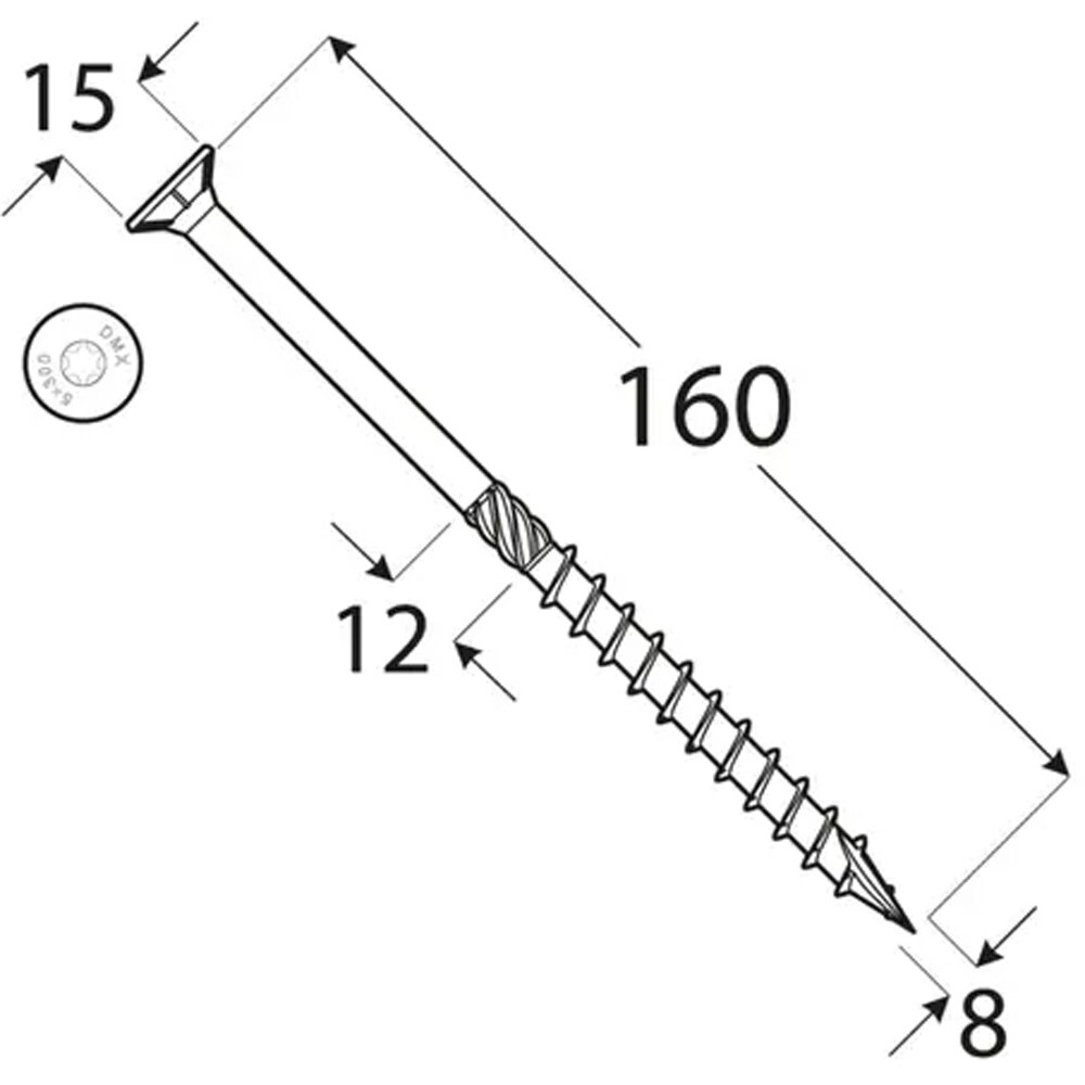 Surub lemn DOMAX, torx, otel, 8 x 160mm, 50 buc/cutie, galben
