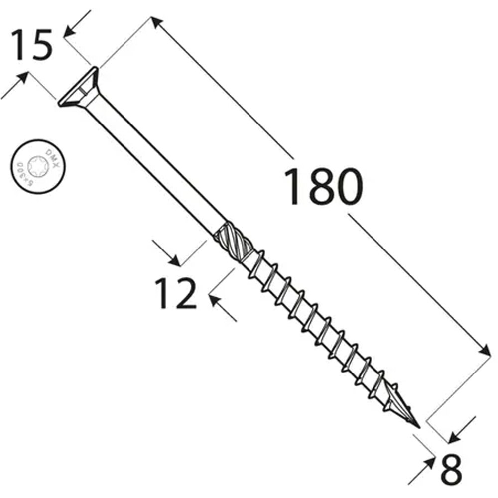 Surub lemn DOMAX, torx, otel, 8 x 180mm, 50 buc/cutie, galben