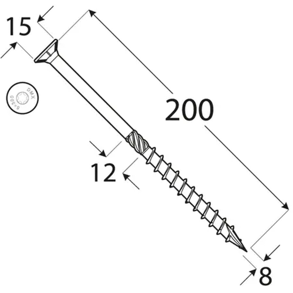 Surub lemn DOMAX, torx, otel, 8 x 200mm, 50 buc/cutie, galben