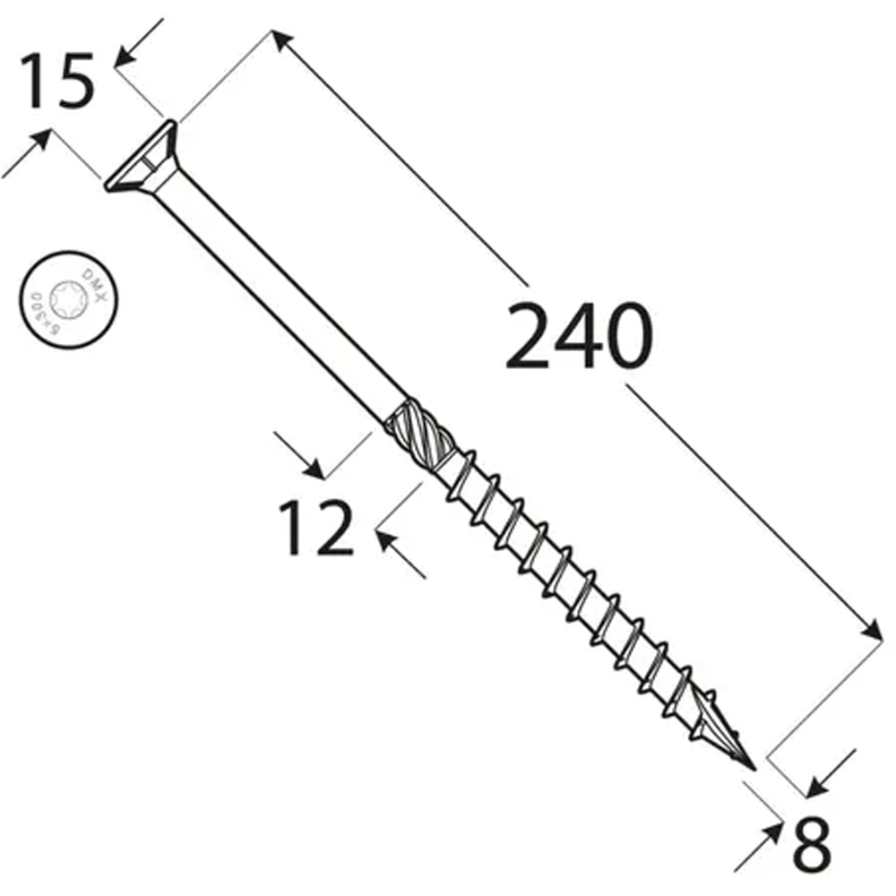 Surub lemn DOMAX, torx, otel, 8 x 240mm, 50 buc/cutie, galben