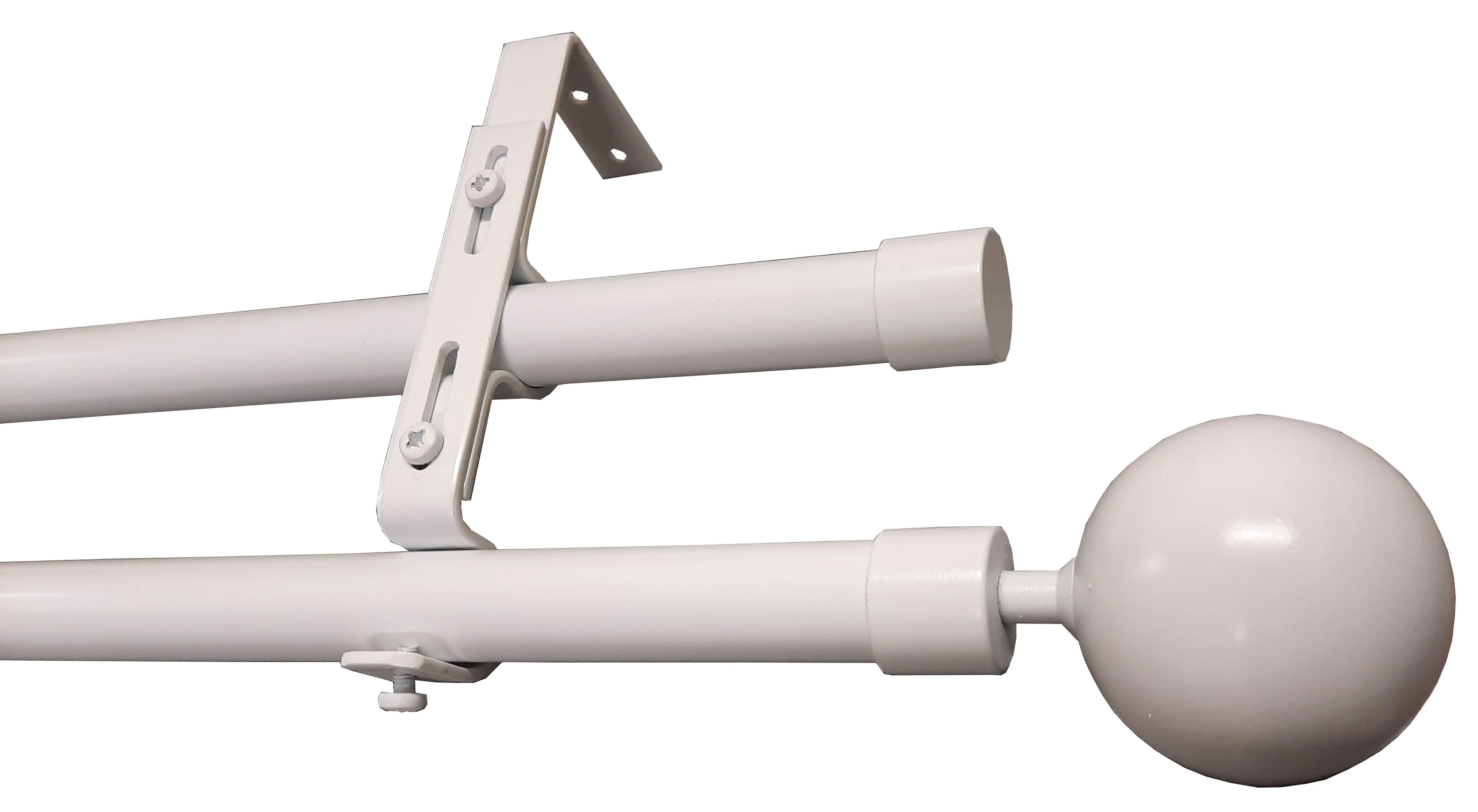 Set galerie dubla cu bila, alb, aluminiu, 200 cm x 16 mm • Ridorail