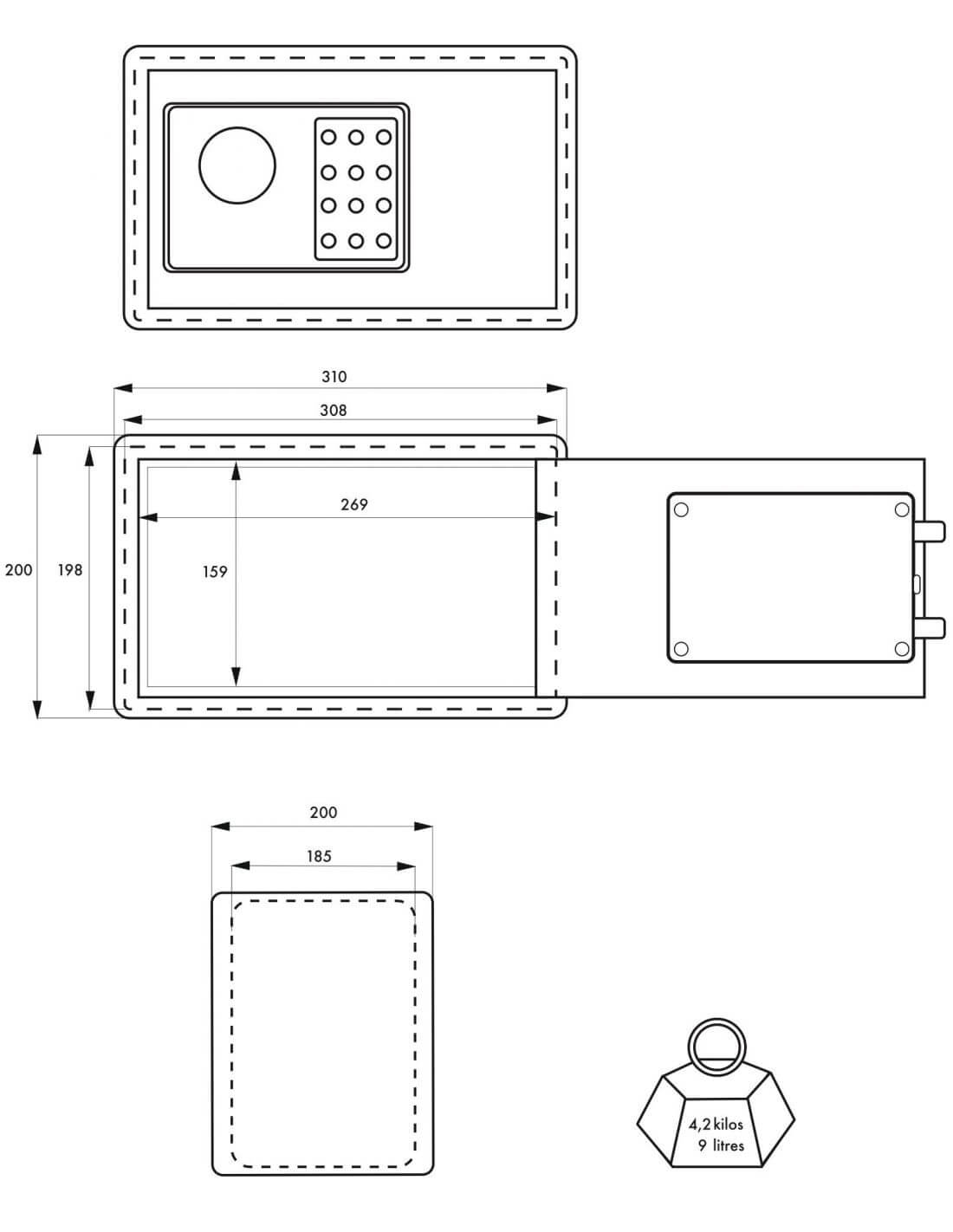 Seif cu cifru, otel, bej, 9 L, 20 x 31 x 25 cm, Vincennes