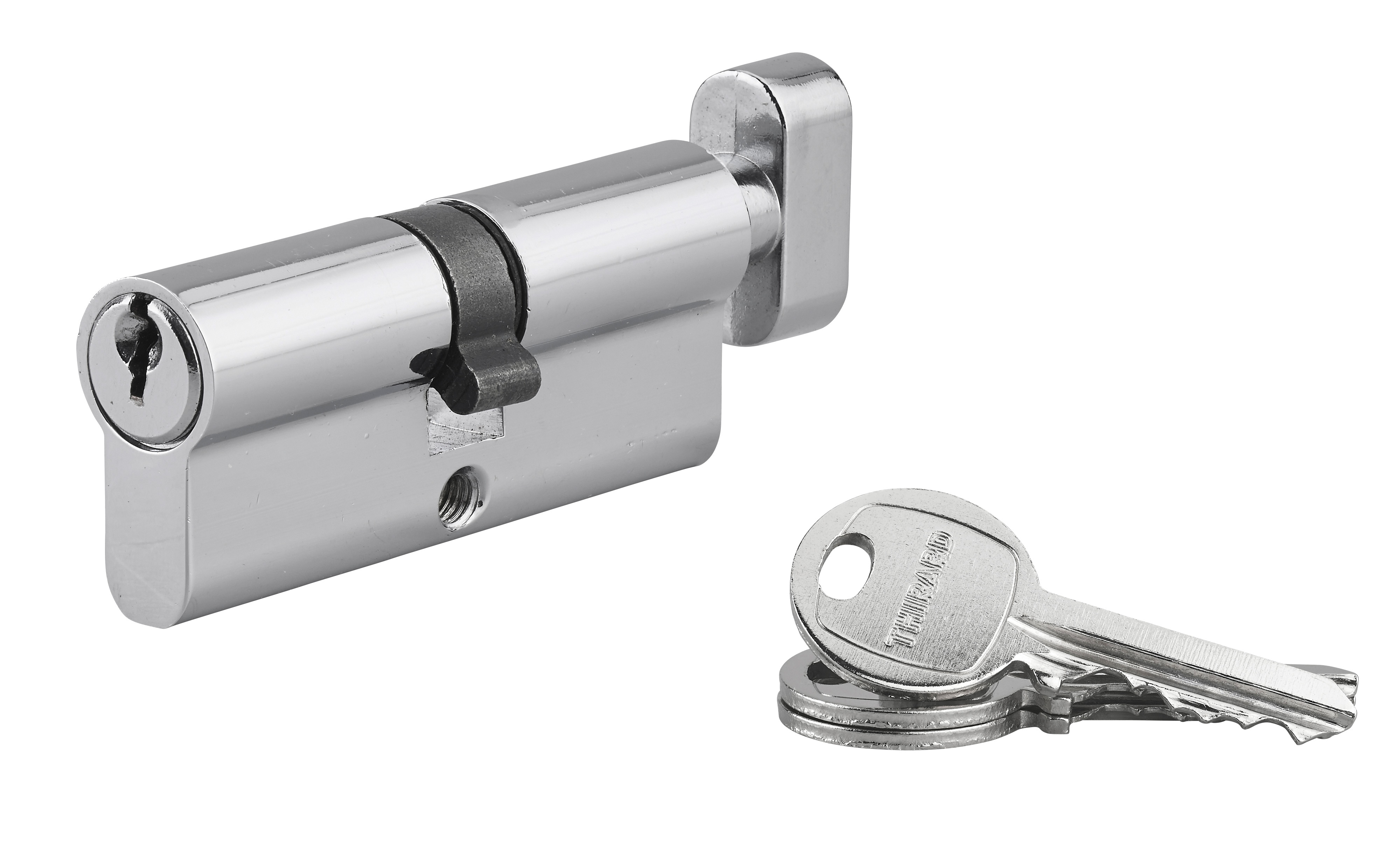 Cilindru aluminiu de dimensiuni reduse, 3 chei, 34 x 34 mm, cu buton