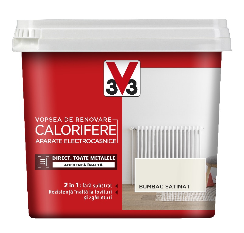 Vopsea decorativa radiator/aparate electrocasnice, interior, bumbac, satin, 750 ml • V33