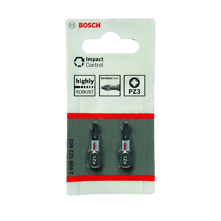 Set 2 biti Bosch PZ3, 25 mm, Impact Control, otel S2, zona extinsa de torsiune