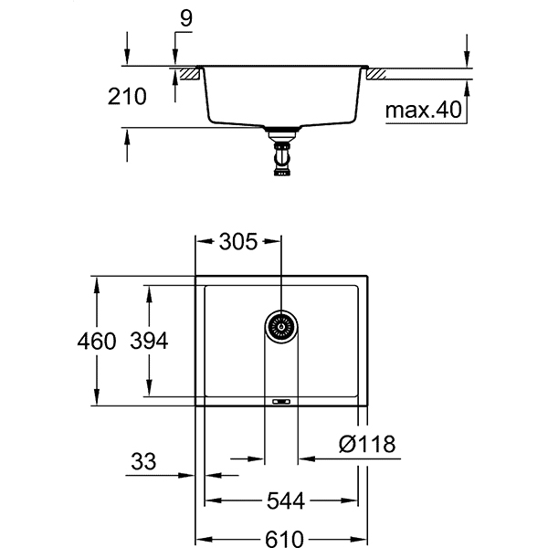Chiuveta bucatarie GROHE K700 Undermount 31655AT0, 1 cuva, compozit quartz, antracit