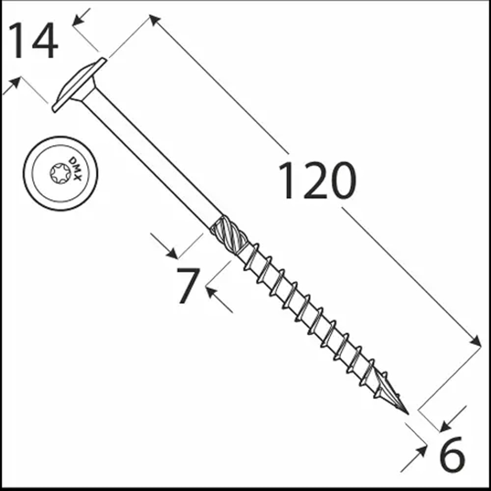 Surub lemn DOMAX, torx, otel, 6 x 120mm, 100 buc/cutie, galben