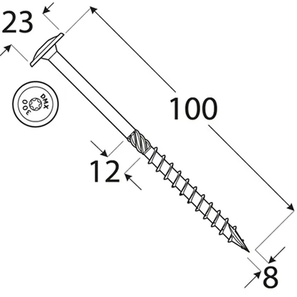 Surub lemn DOMAX, torx, otel, 8 x 100mm, 50 buc/cutie, galben