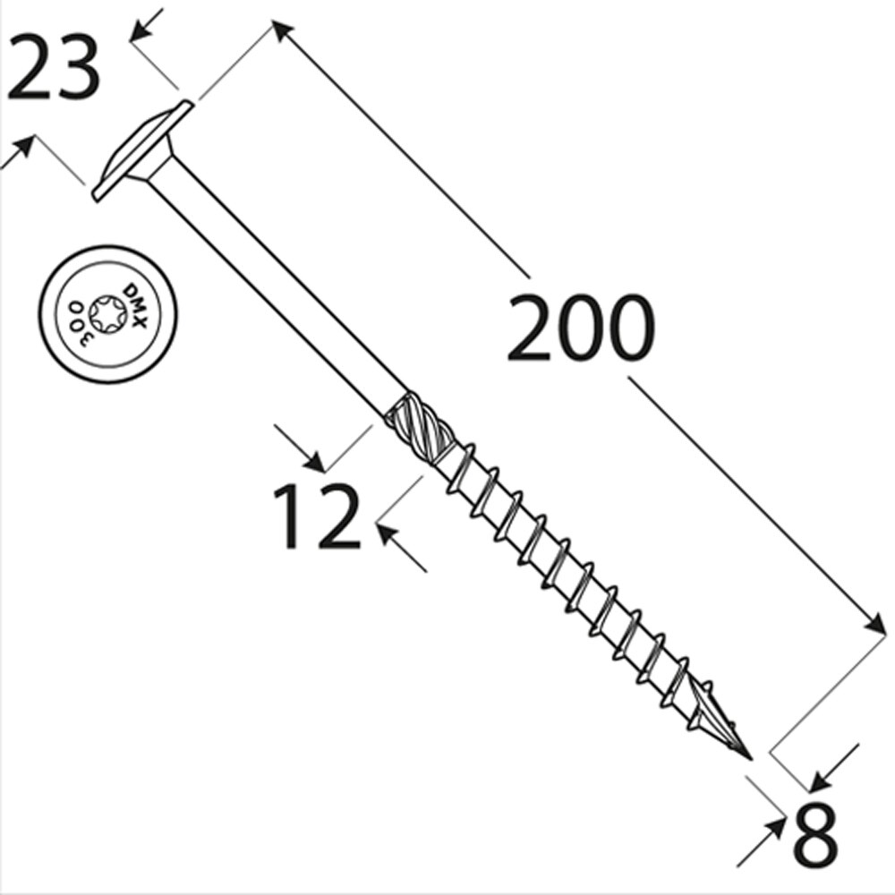 Surub lemn DOMAX, torx, otel, 8 x 200mm, 50 buc/cutie, galben