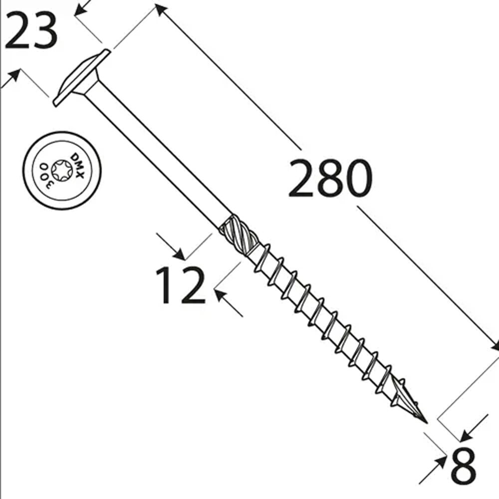 Surub lemn DOMAX, torx, otel, 8 x 280mm, 50 buc/cutie, galben