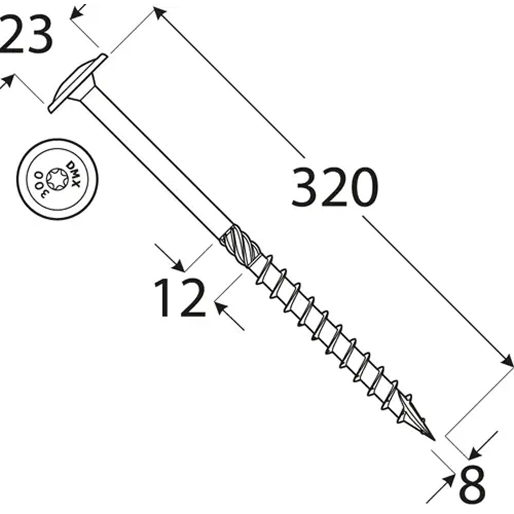 Surub lemn DOMAX, torx, otel, 8 x 320mm, 50 buc/cutie, galben
