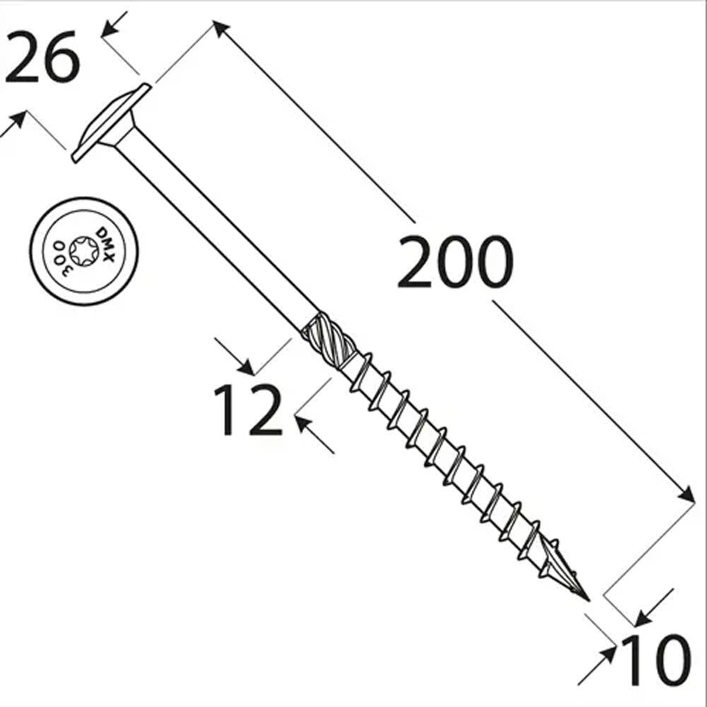 Surub lemn DOMAX, torx, otel, 10 x 200mm, 50 buc/cutie, galben