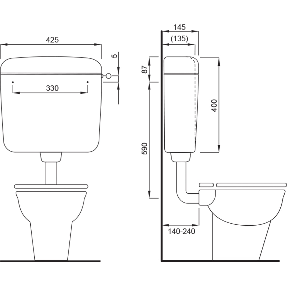 Rezervor WC suspendat FLUIDMASTER Laguna Vision 323810, 42.5 x 14.5 x 40 cm, 3-6 l, alb