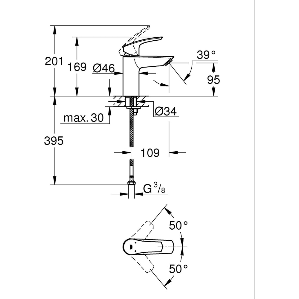 Baterie lavoar GROHE Eurosmart 324672433, alama, negru