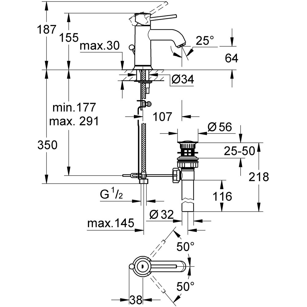 Baterie lavoar GROHE Bauclassic 32862000, alama, crom