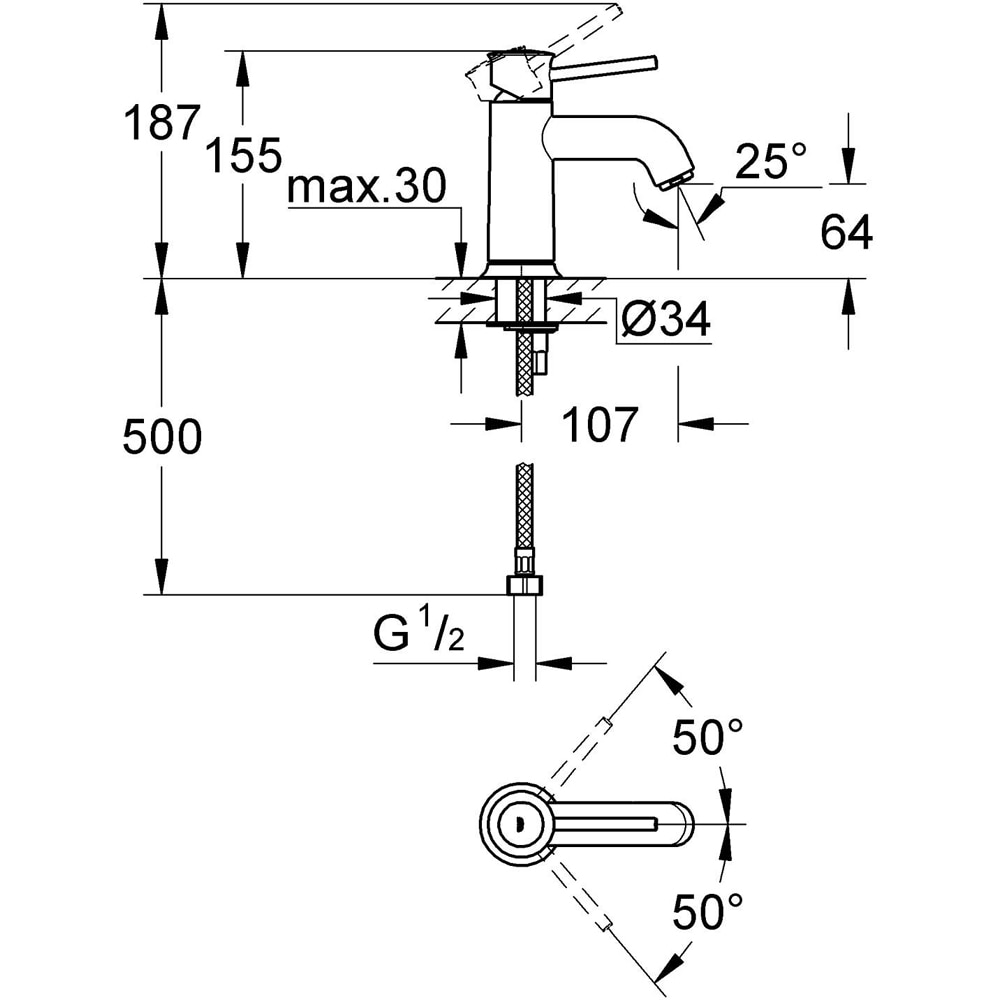 Baterie lavoar GROHE Bauclassic 32863000, alama, crom