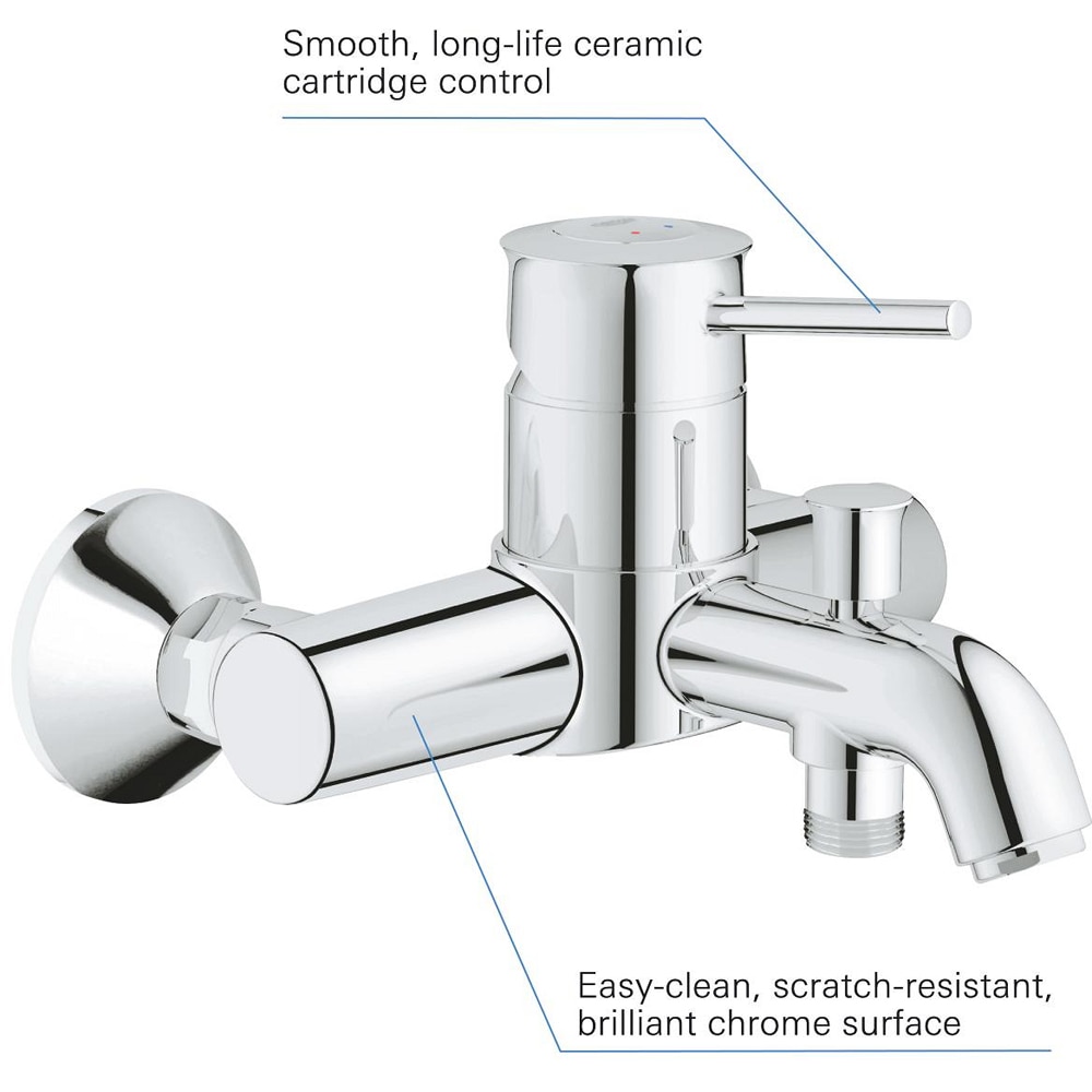 Baterie cada-dus GROHE BauClassic 32865000, aparenta, alama, crom