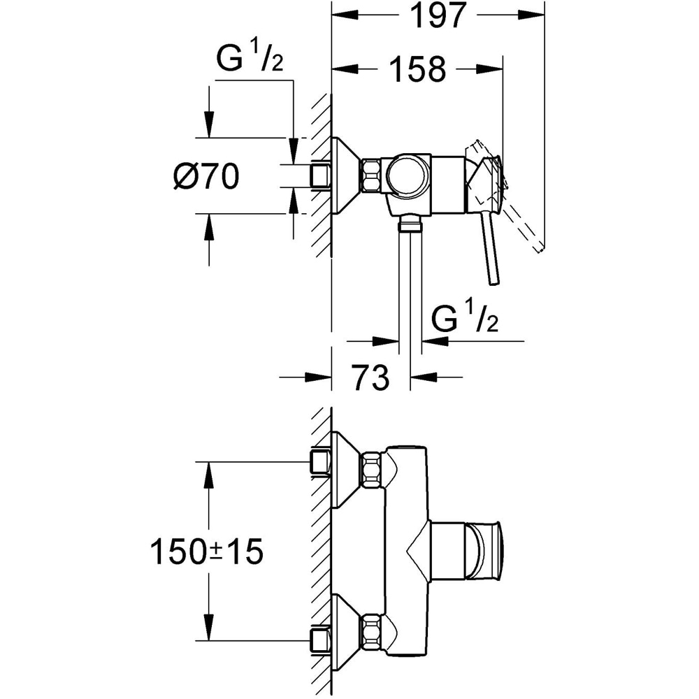 Baterie dus GROHE Bauclassic 32867000, aparenta, alama, crom