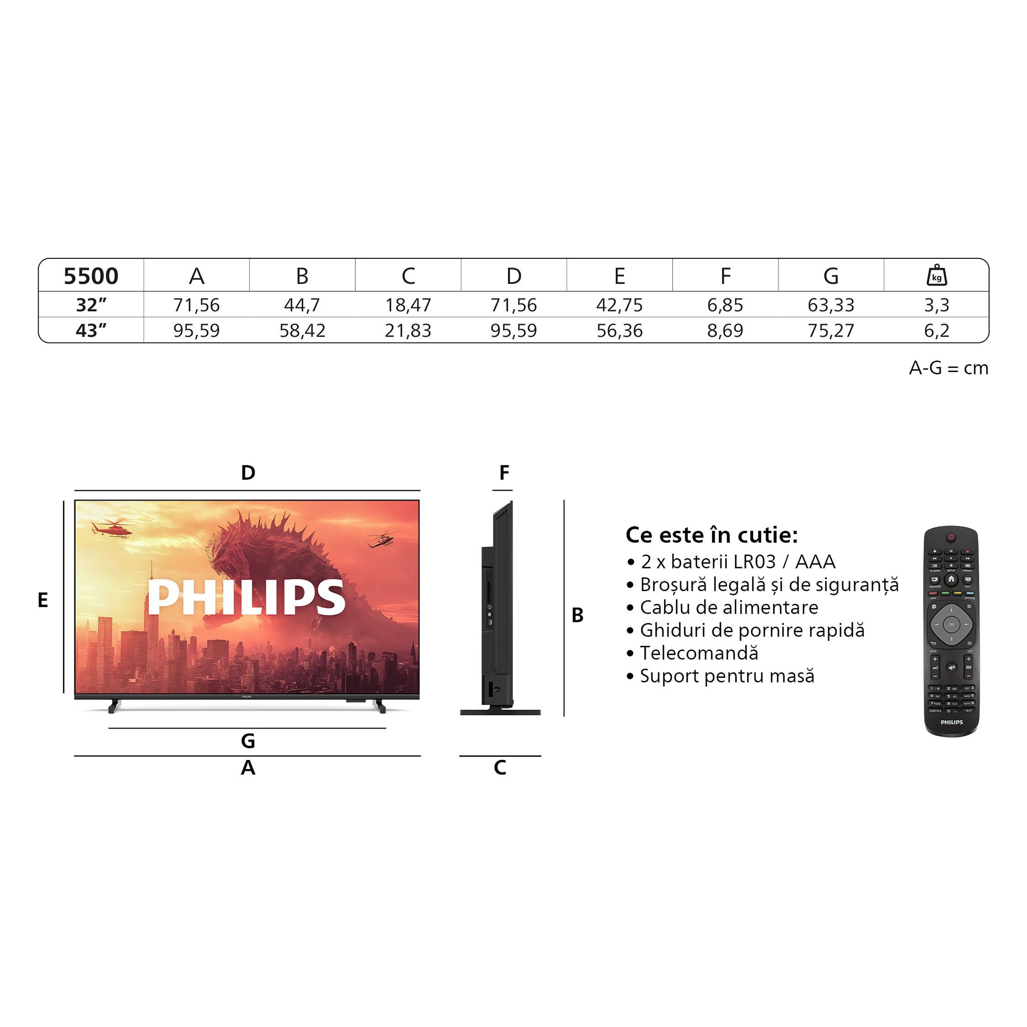 Televizor LED PHILIPS 32PHS5500, HD, HDR10, 80cm