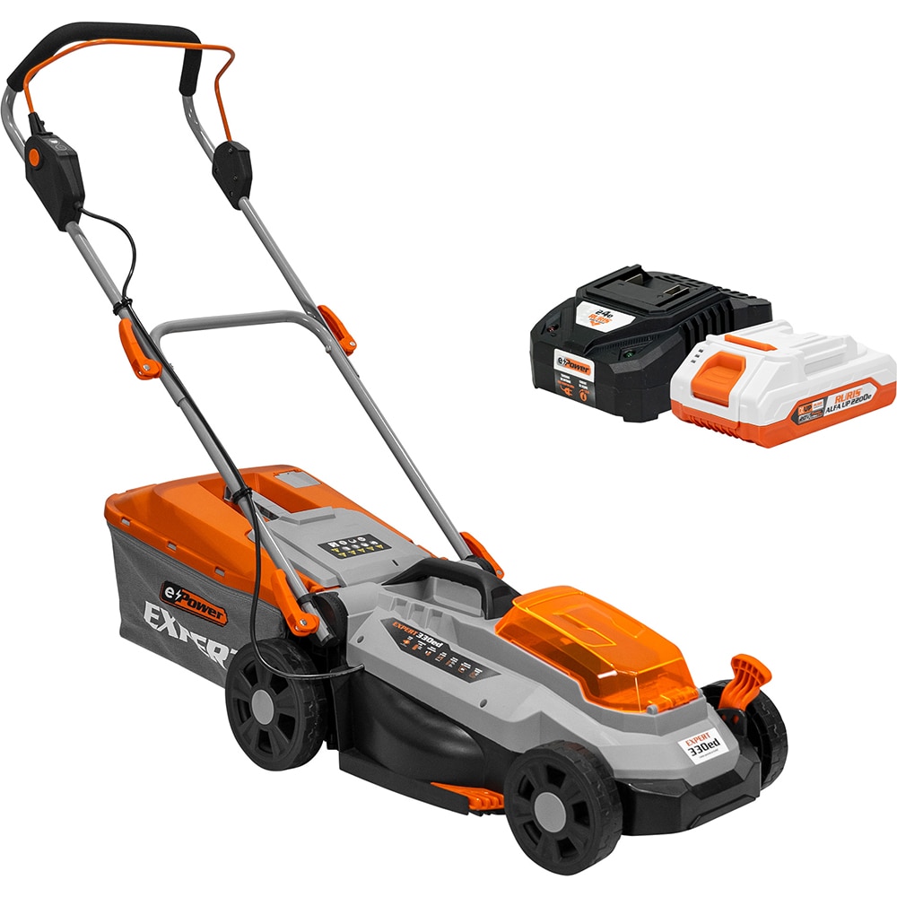 Masina de tuns iarba pe acumulator RURIS 330ED, Electrica, latime taiere 33cm, cos 30l, portocaliu