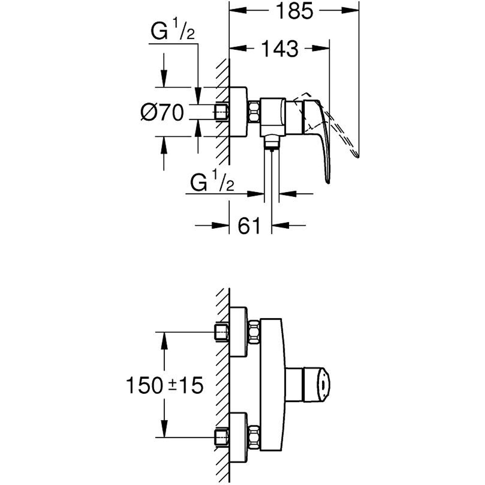 Baterie dus GROHE Eurosmart 335552433, aparenta, alama, negru